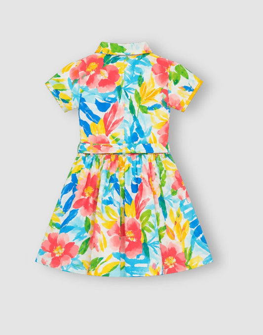 Tropical Print Flared Cotton Dress