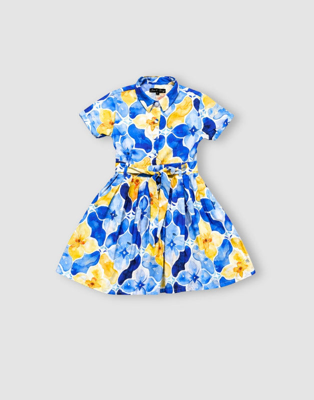Graphic print Flared Cotton Dress