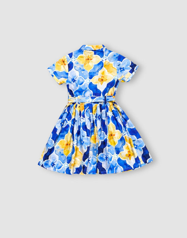 Graphic print Flared Cotton Dress