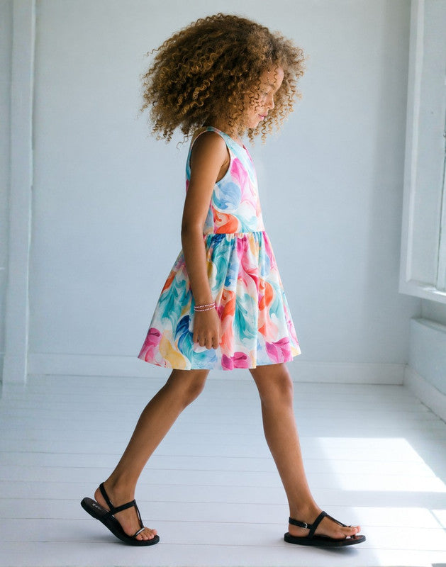 Abstract Flared Cotton Dress