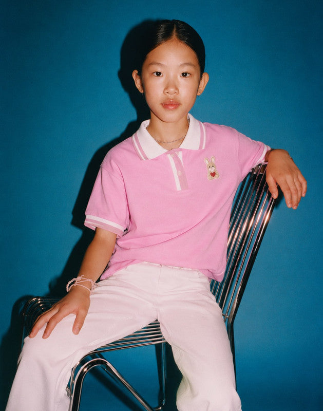 Girls Pink Cotton Polo Top Half Sleeves