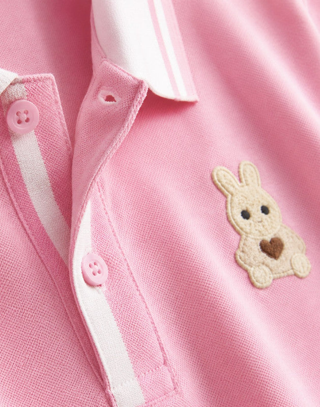 Girls Pink Cotton Polo Top Half Sleeves