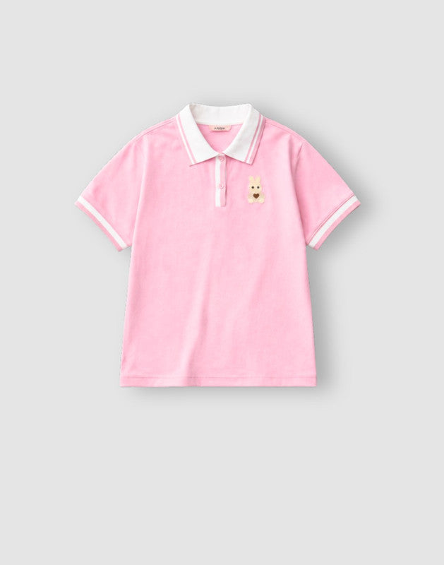 Girls Pink Cotton Polo Top Half Sleeves