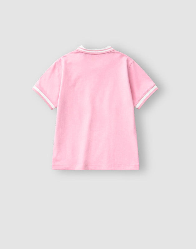 Girls Pink Cotton Polo Top Half Sleeves