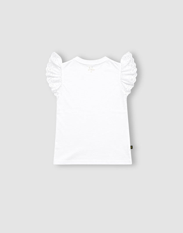Girls White Cotton Knits Top Half Sleeves