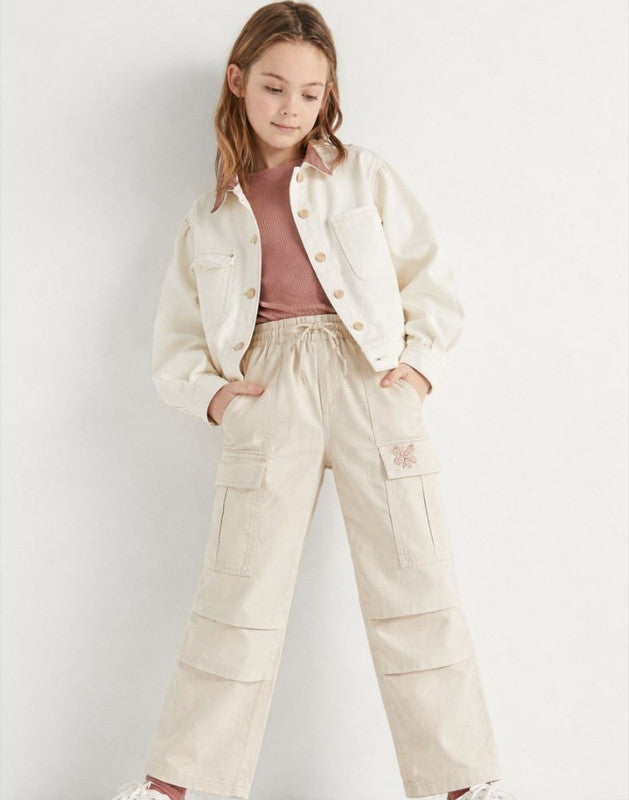 Mid Applique Wide Leg Cotton Trouser