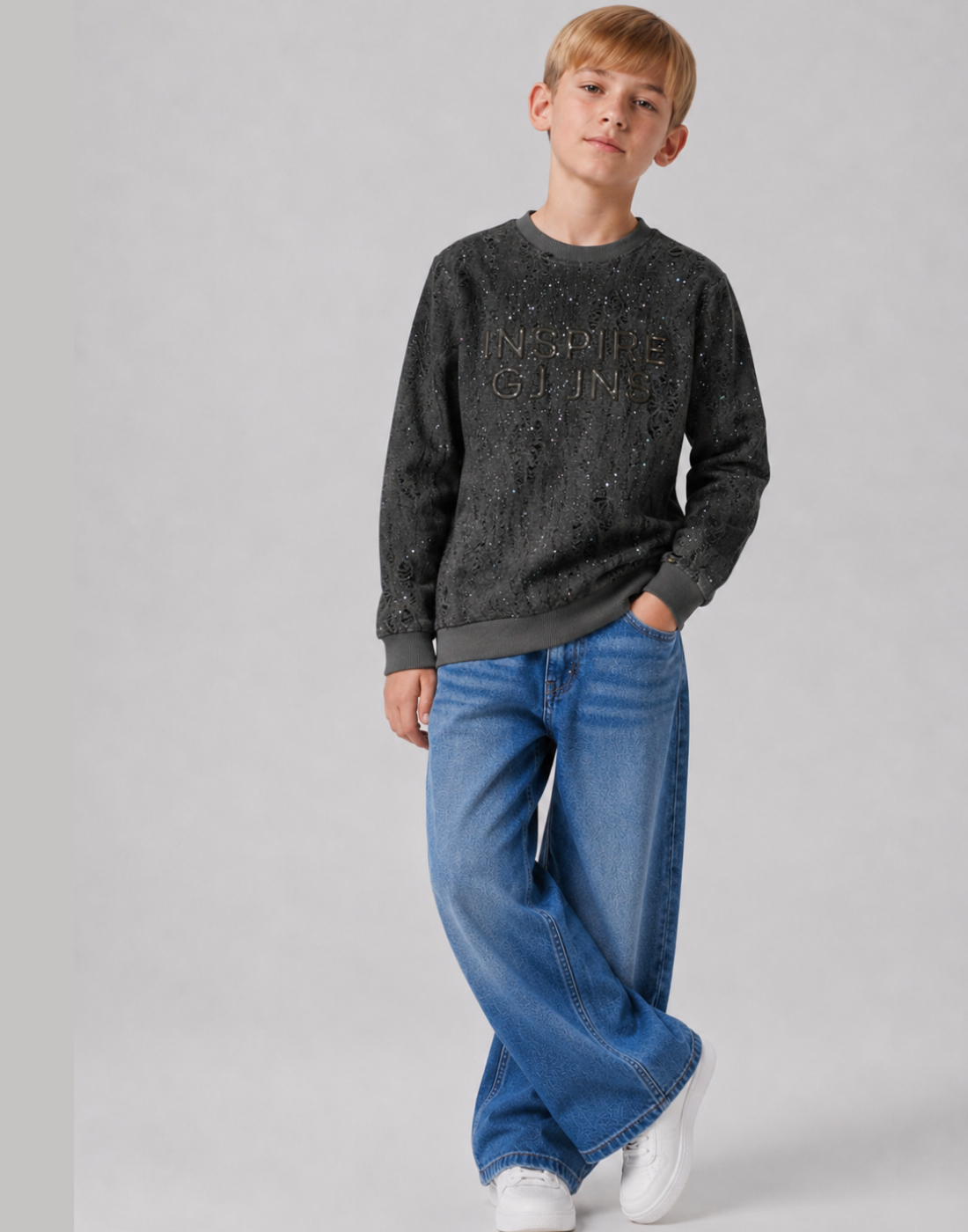 Boys Black Textured Full Sleeve Sweat Shirt