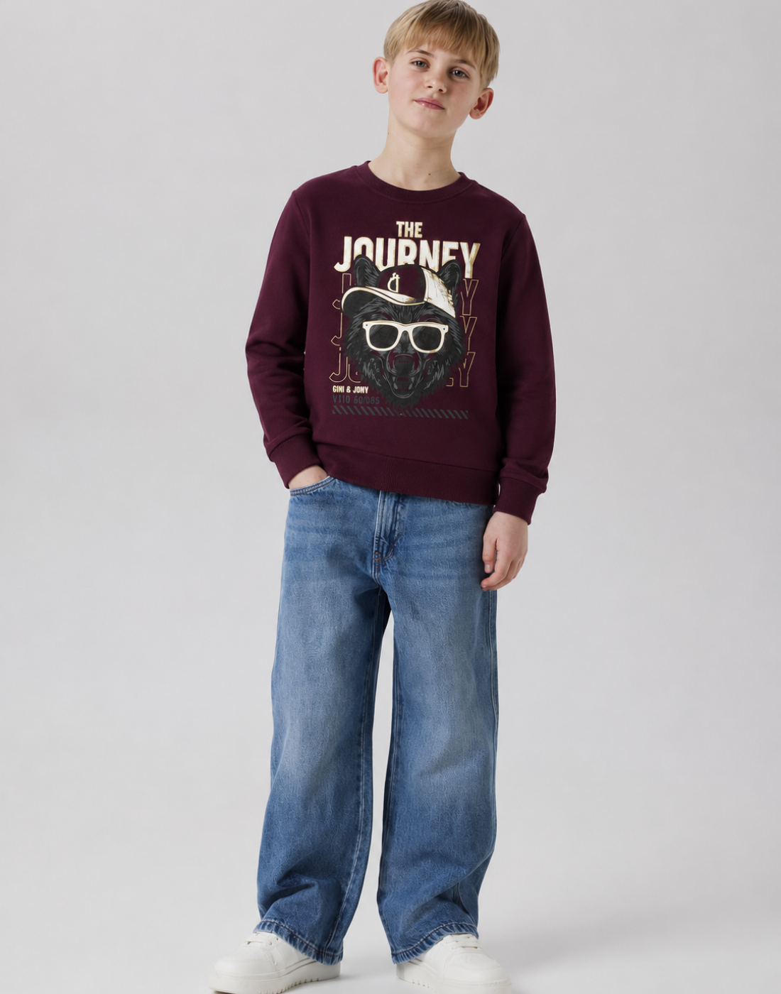Boys Burgundy Holographic Full Sleeve Sweat Shirt