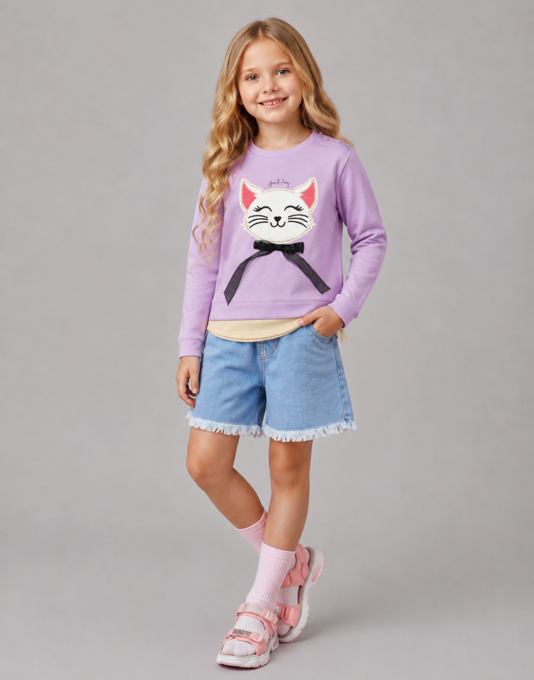 Girls Purple AppliqueSweat Shirt