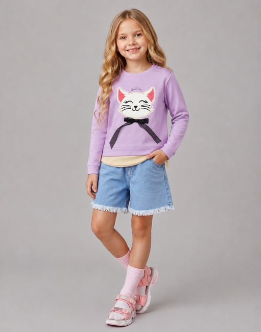 Girls Purple AppliqueSweat Shirt