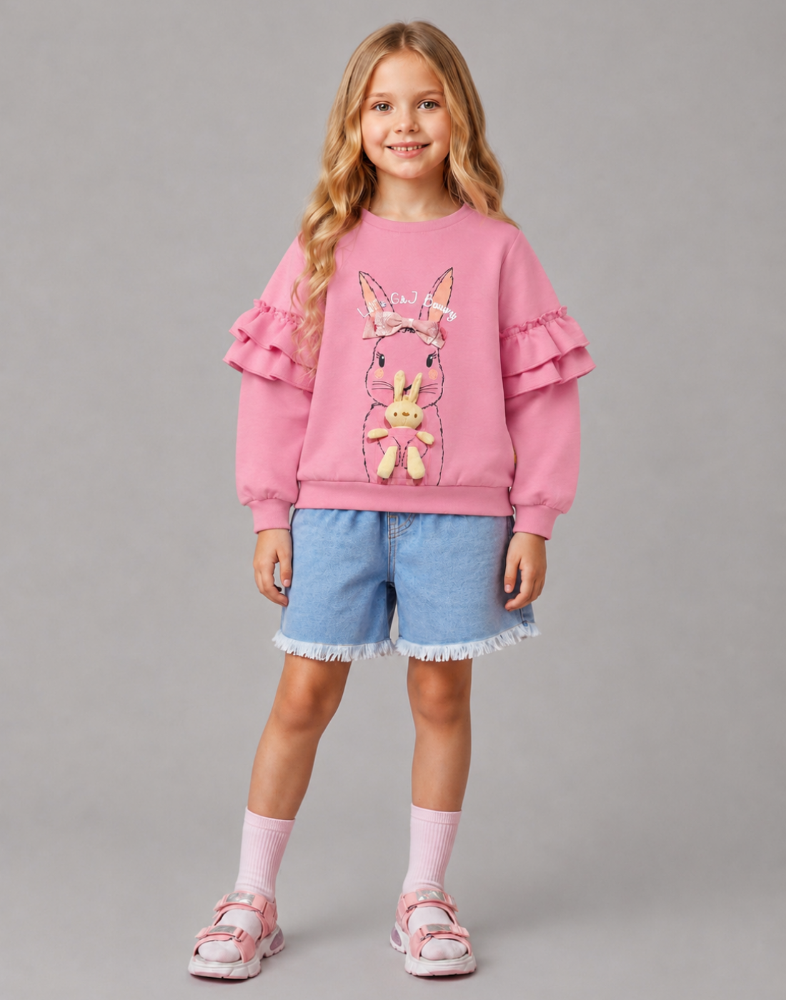 Girls Pink Cotton Sweat Shirt Full Sleeves