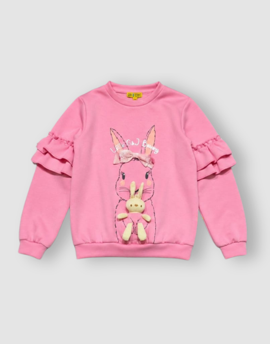 Girls Pink Cotton Sweat Shirt Full Sleeves