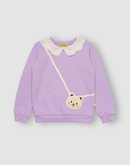 Girls Purple Cotton Sweat Shirt Full Sleeves