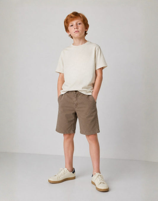 Boys Khaki Cotton Bermuda Fixed Waist