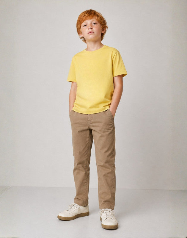 Boys Beige Cotton Trouser Fixed Waist