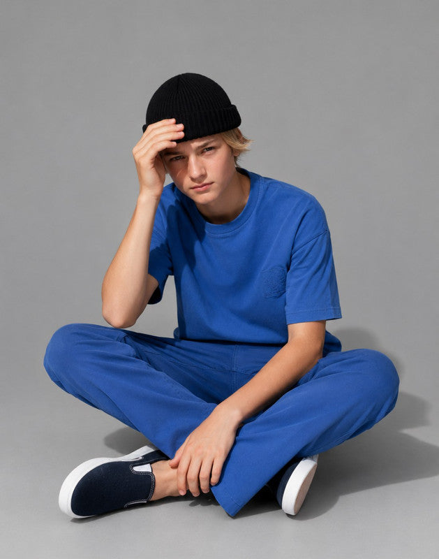 Boys Navy Blue Cotton Trouser Fixed Waist