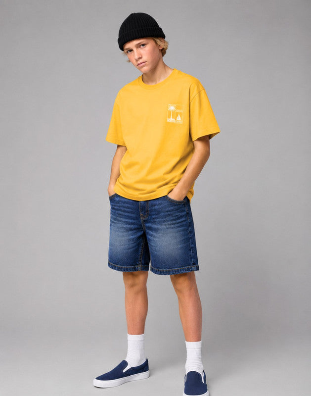 Boys Dark Blue Denim Shorts Fixed Waist