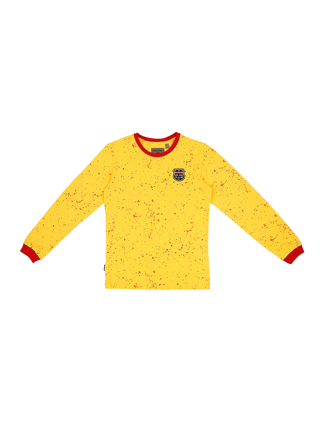 Boys Yellow Abstract Print Cotton T-Shirt Full Sleeves