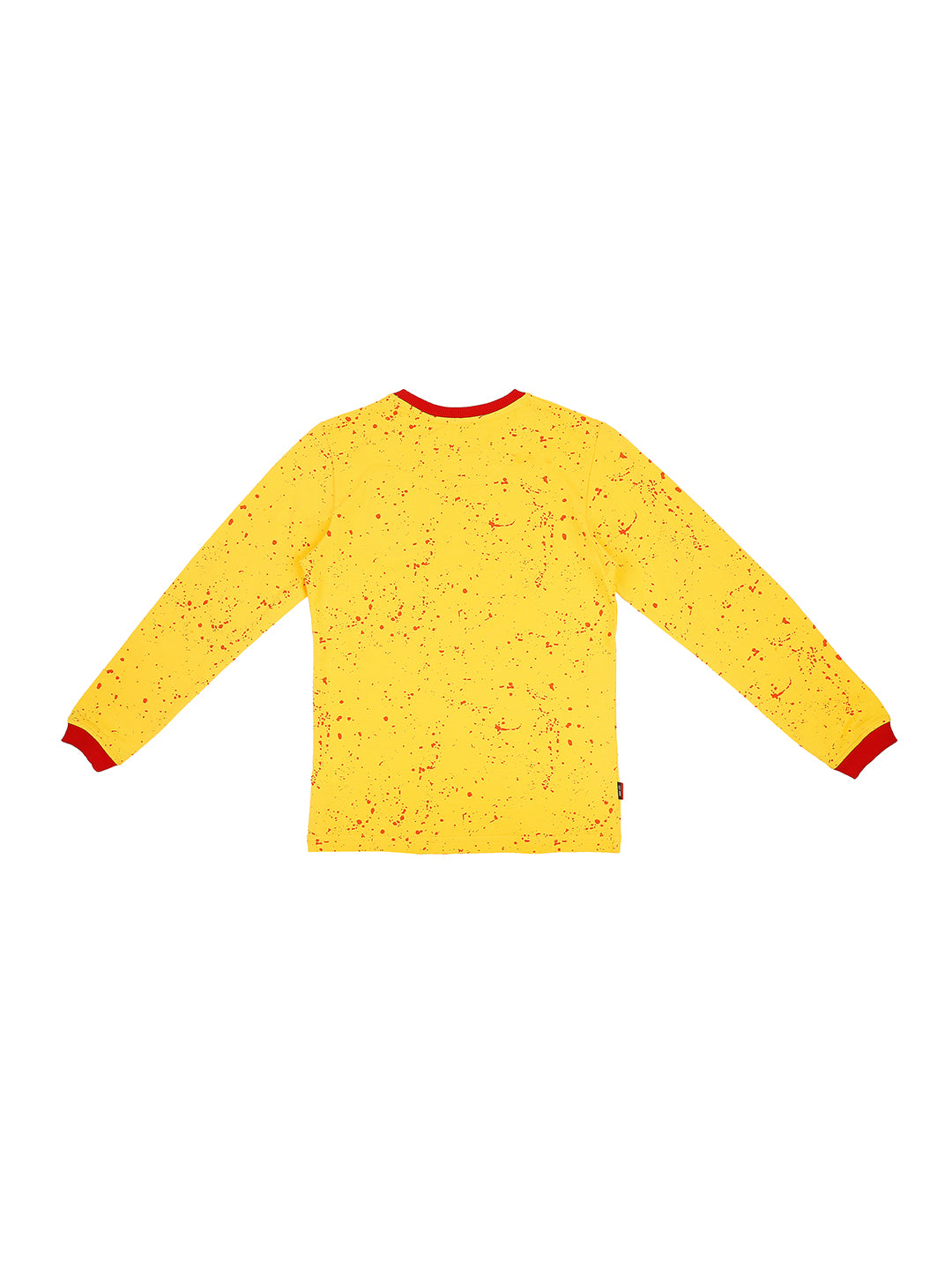 Boys Yellow Abstract Print Cotton T-Shirt Full Sleeves