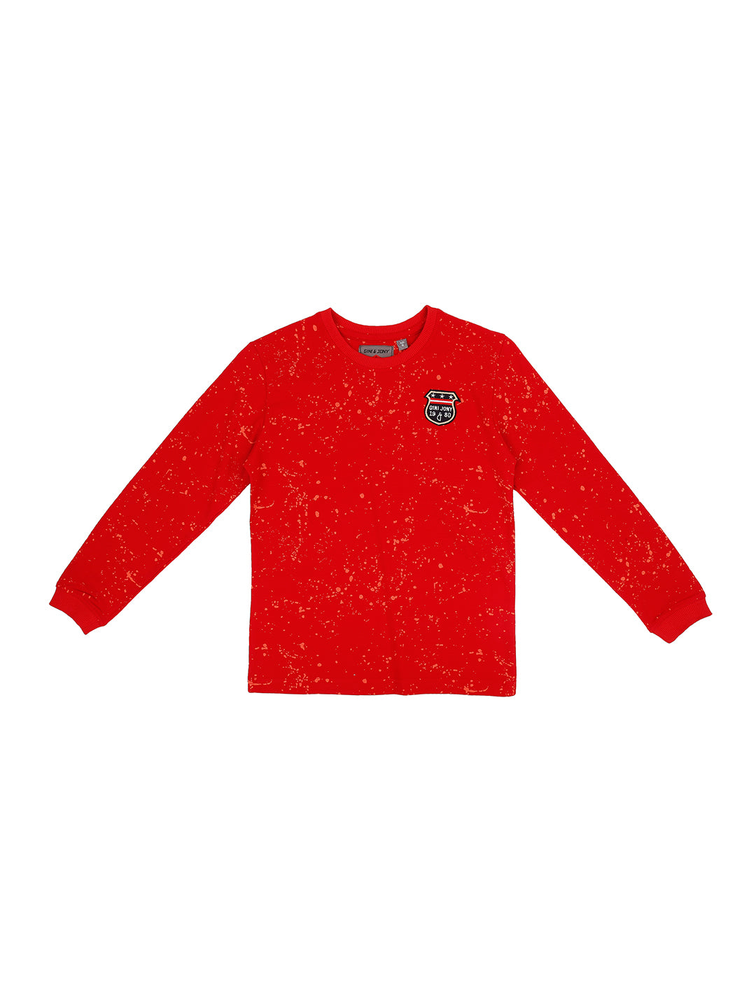 Boys Red Abstract Print Cotton T-Shirt Full Sleeves