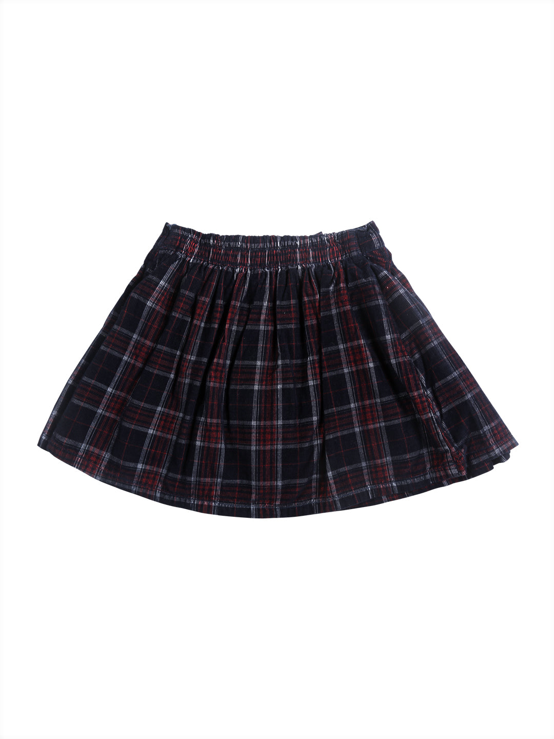 Girls Black Checks Cotton Skirt Elasticated