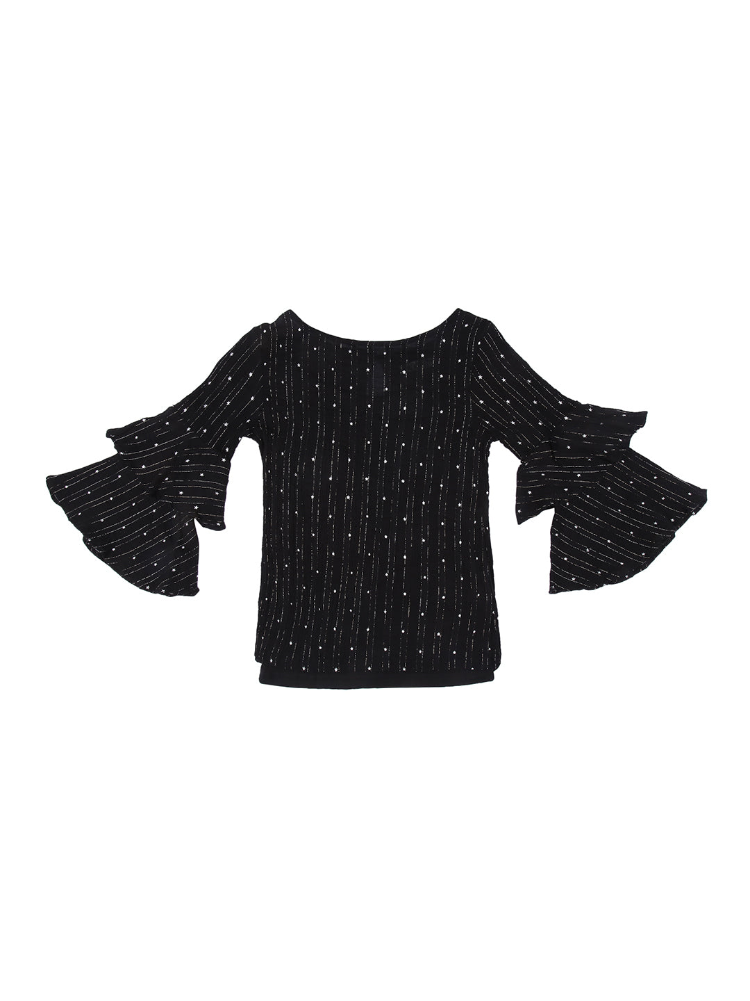 Girls Black Embellished Crepe Woven Top Full Sleeves