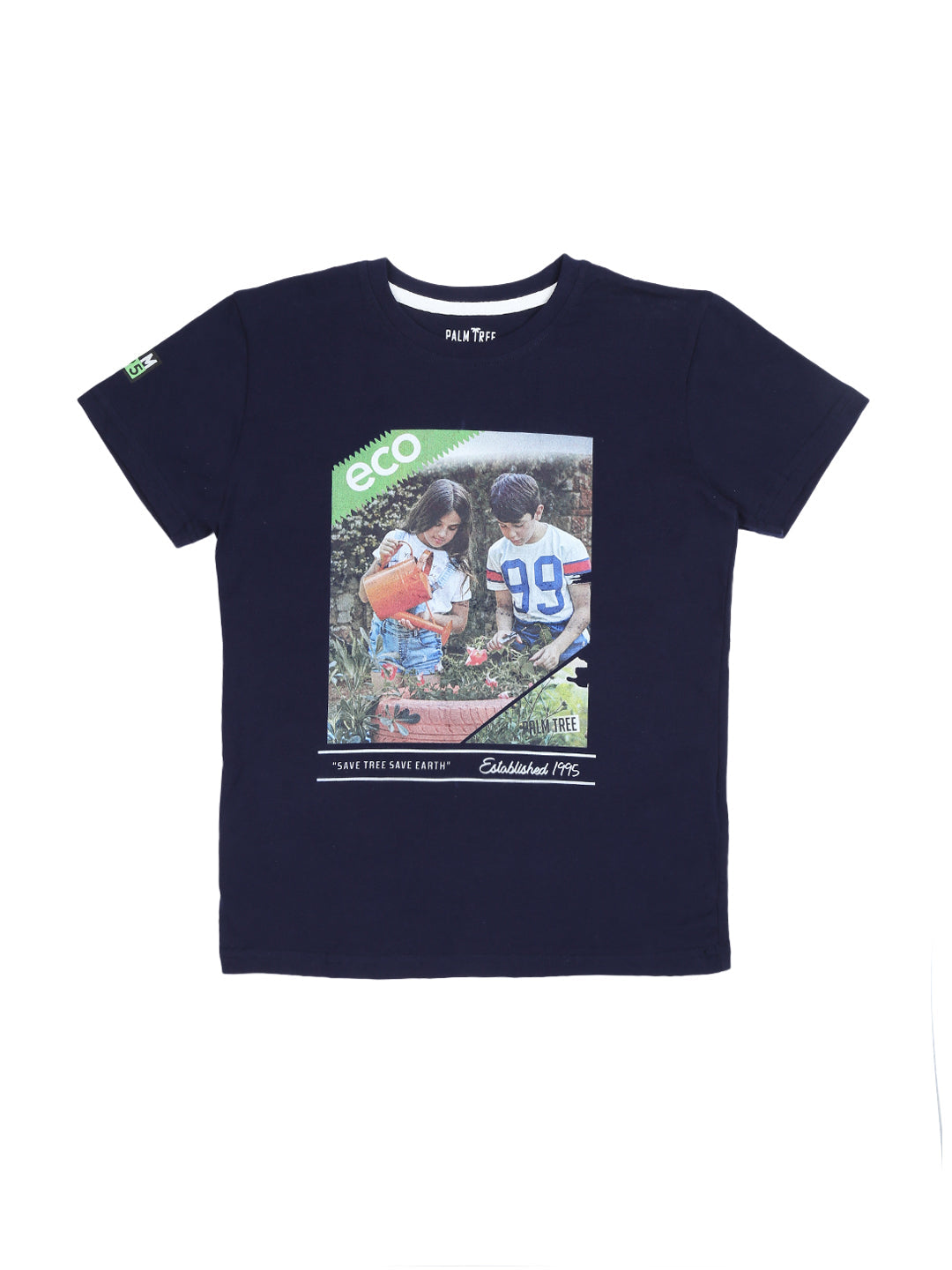 Boys Navy blue Digital print Cotton T-Shirt Half Sleeves