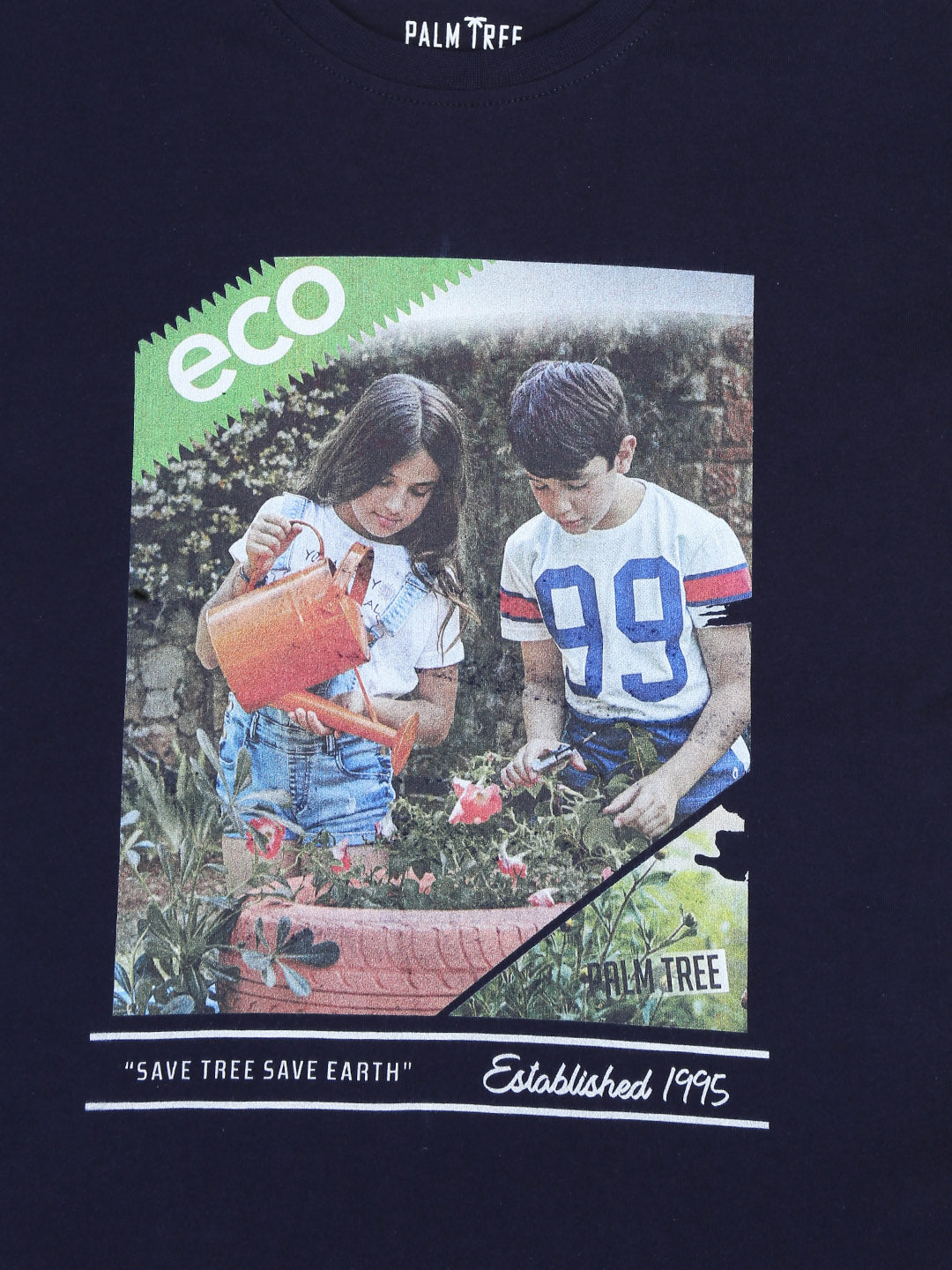Boys Navy blue Digital print Cotton T-Shirt Half Sleeves