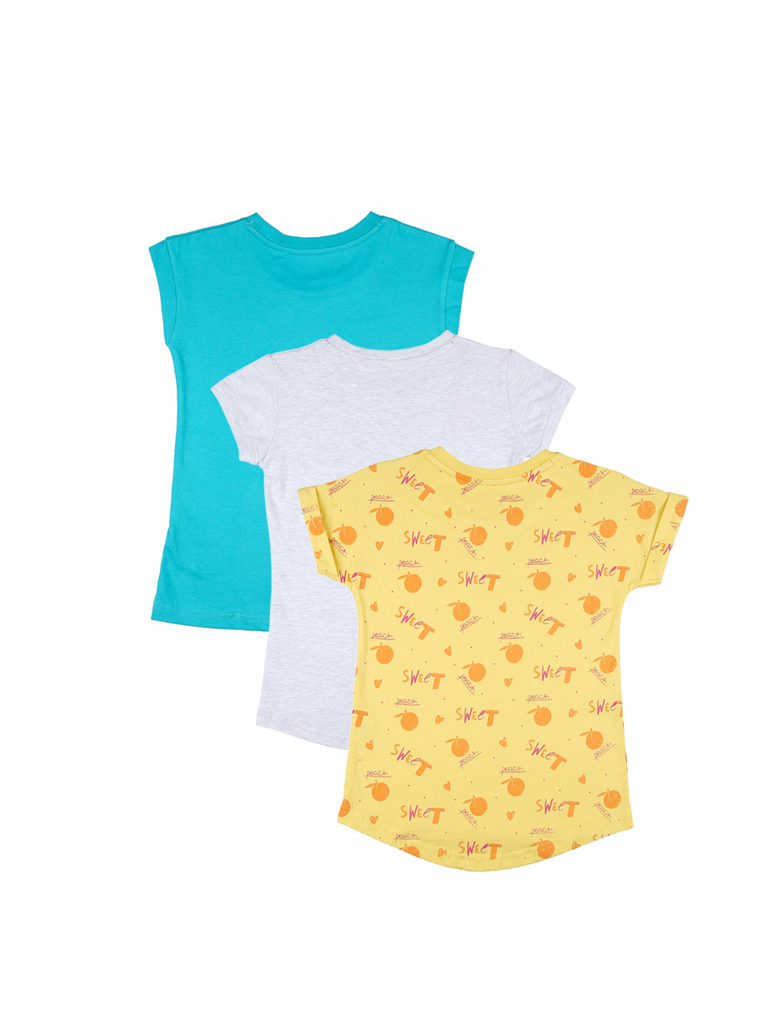 Girls Multicolour Typographic Print Cotton Knits Top Pack Of-3 Half Sleeves