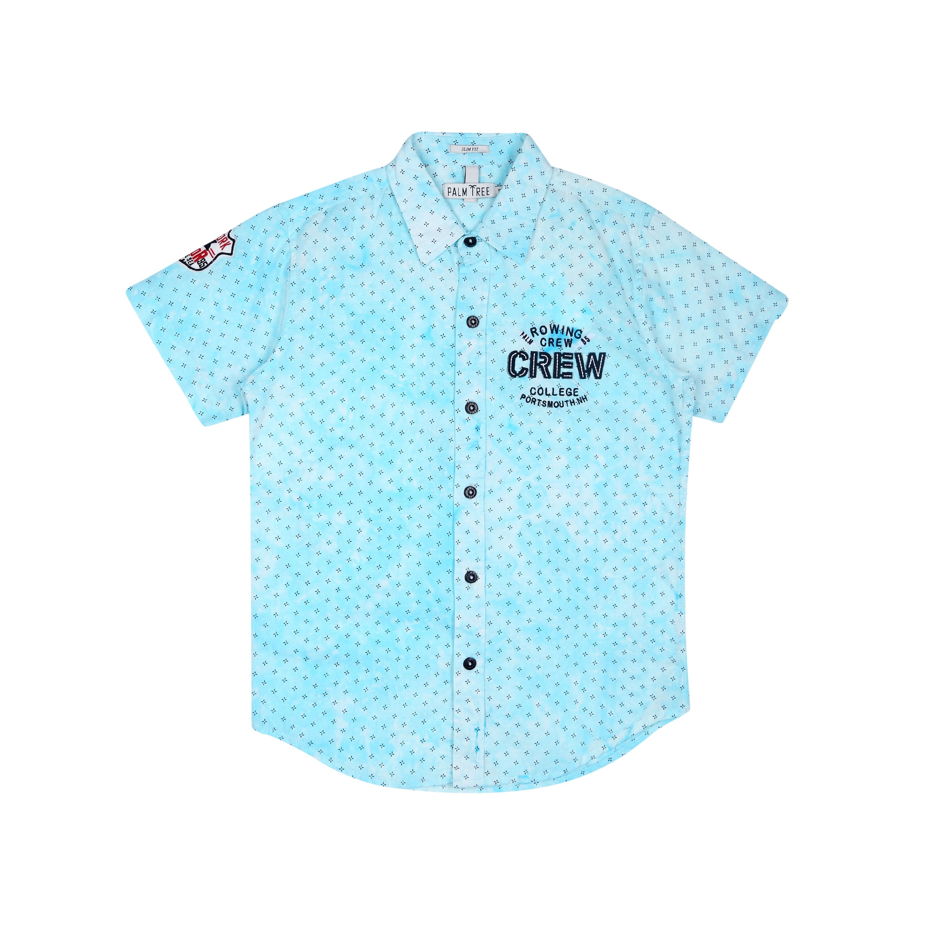Boys Blue Printed Cotton Shirt Half Sleeves