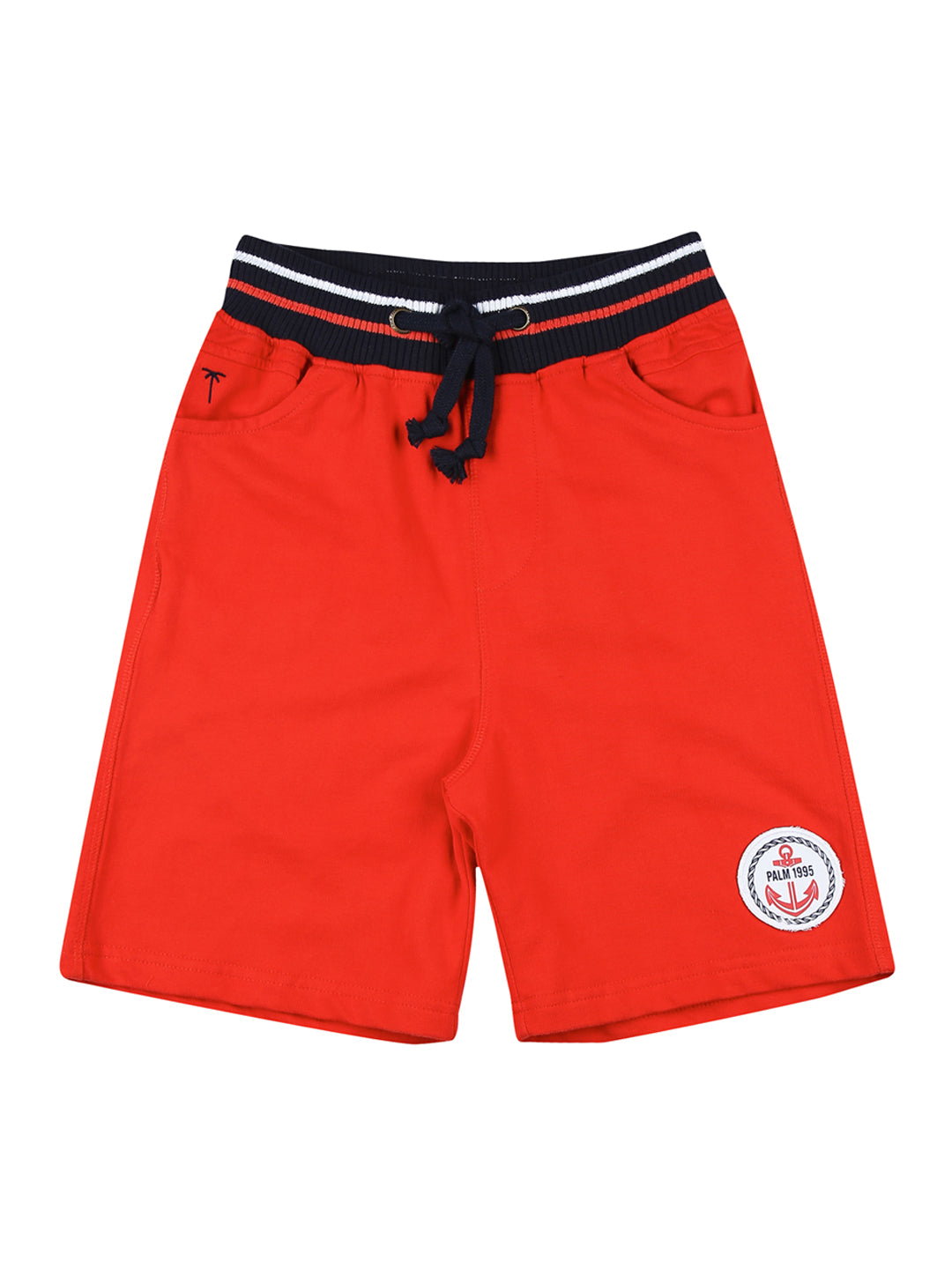 Boys Red Solid Cotton Bermuda Elasticated