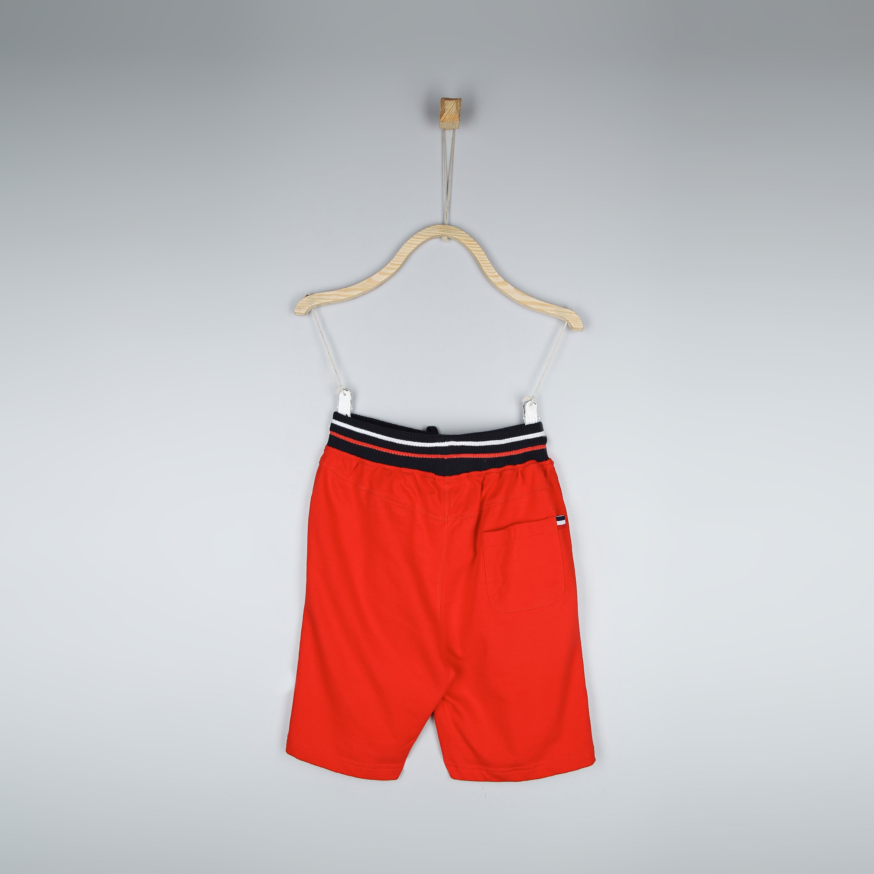 Boys Red Solid Cotton Bermuda Elasticated