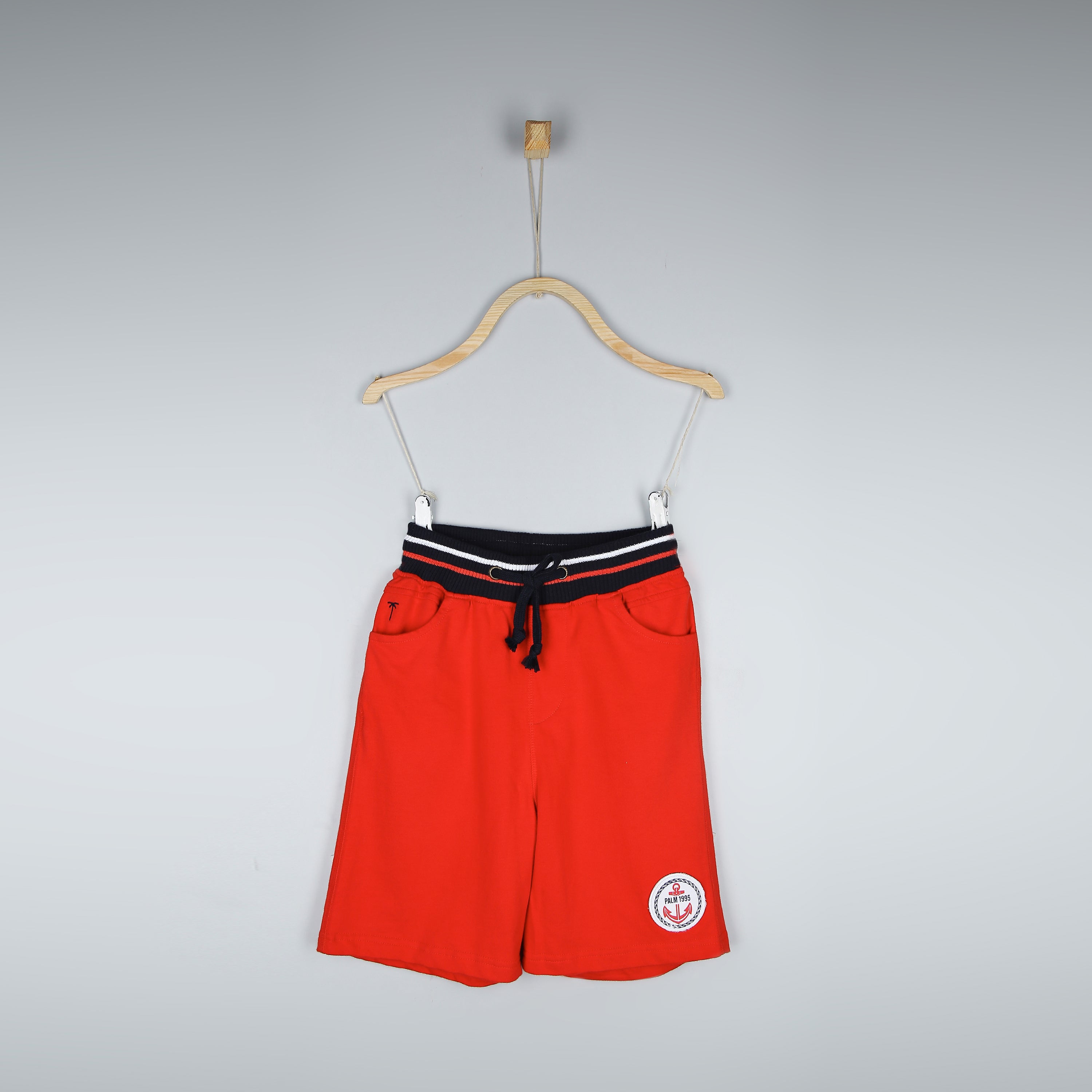 Boys Red Solid Cotton Bermuda Elasticated