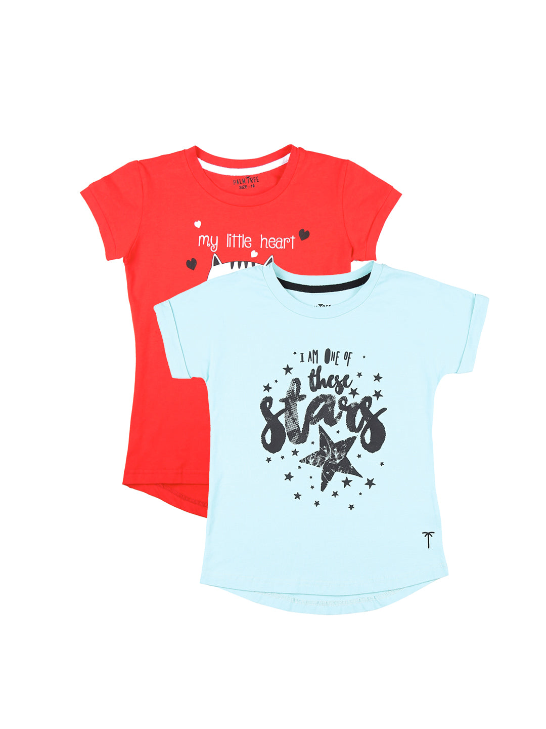 Girls Multicolour Graphic Print Cotton Knits Top Pack Of-2 Half Sleeves