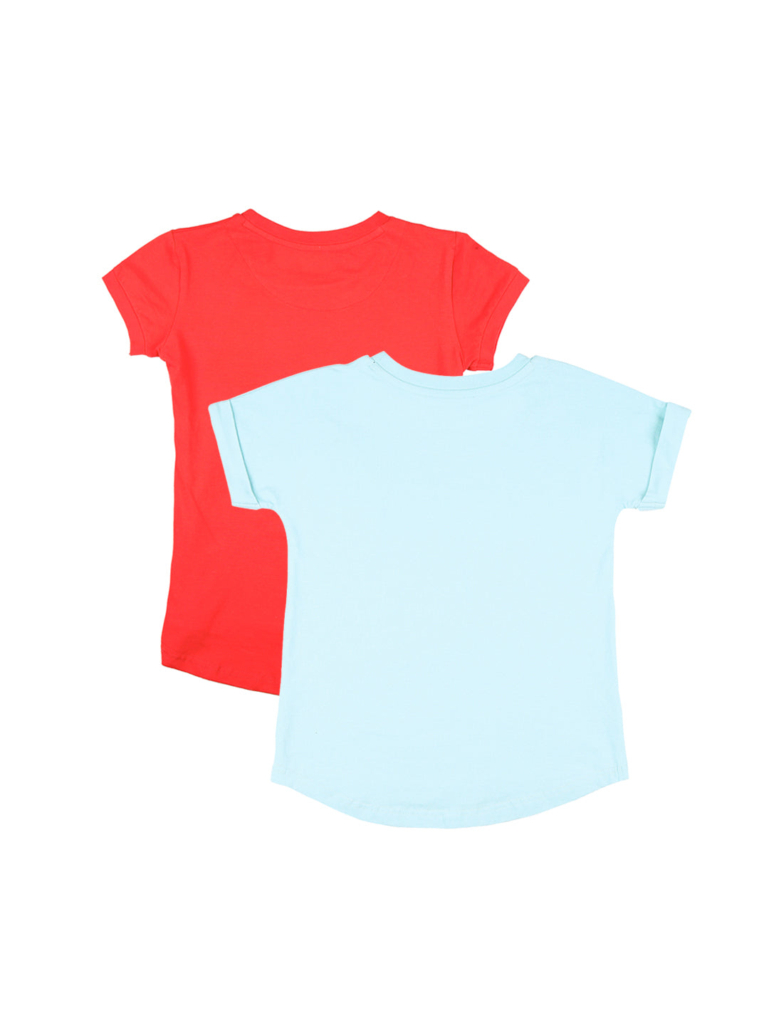 Girls Multicolour Graphic Print Cotton Knits Top Pack Of-2 Half Sleeves