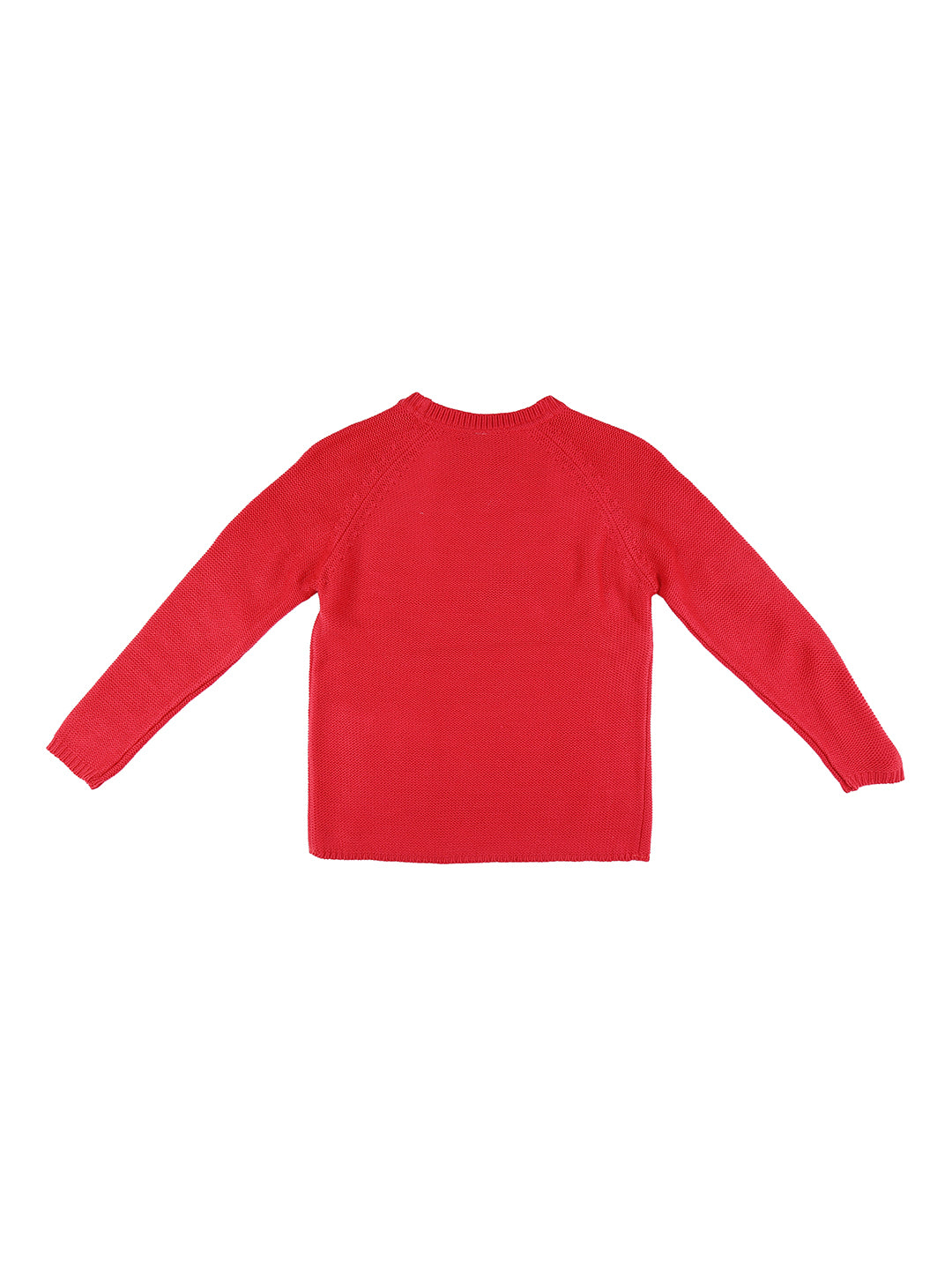 Girls Red Applique Cotton Sweater Full Sleeves