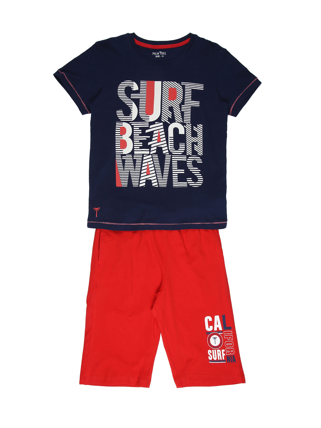 Boys Navy Blue Typographic Print Cotton Bermuda Set Elasticated