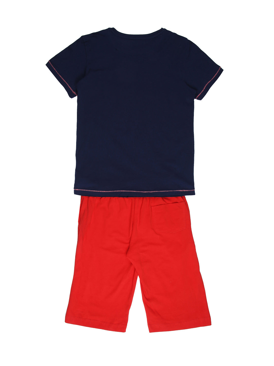 Boys Navy Blue Typographic Print Cotton Bermuda Set Elasticated