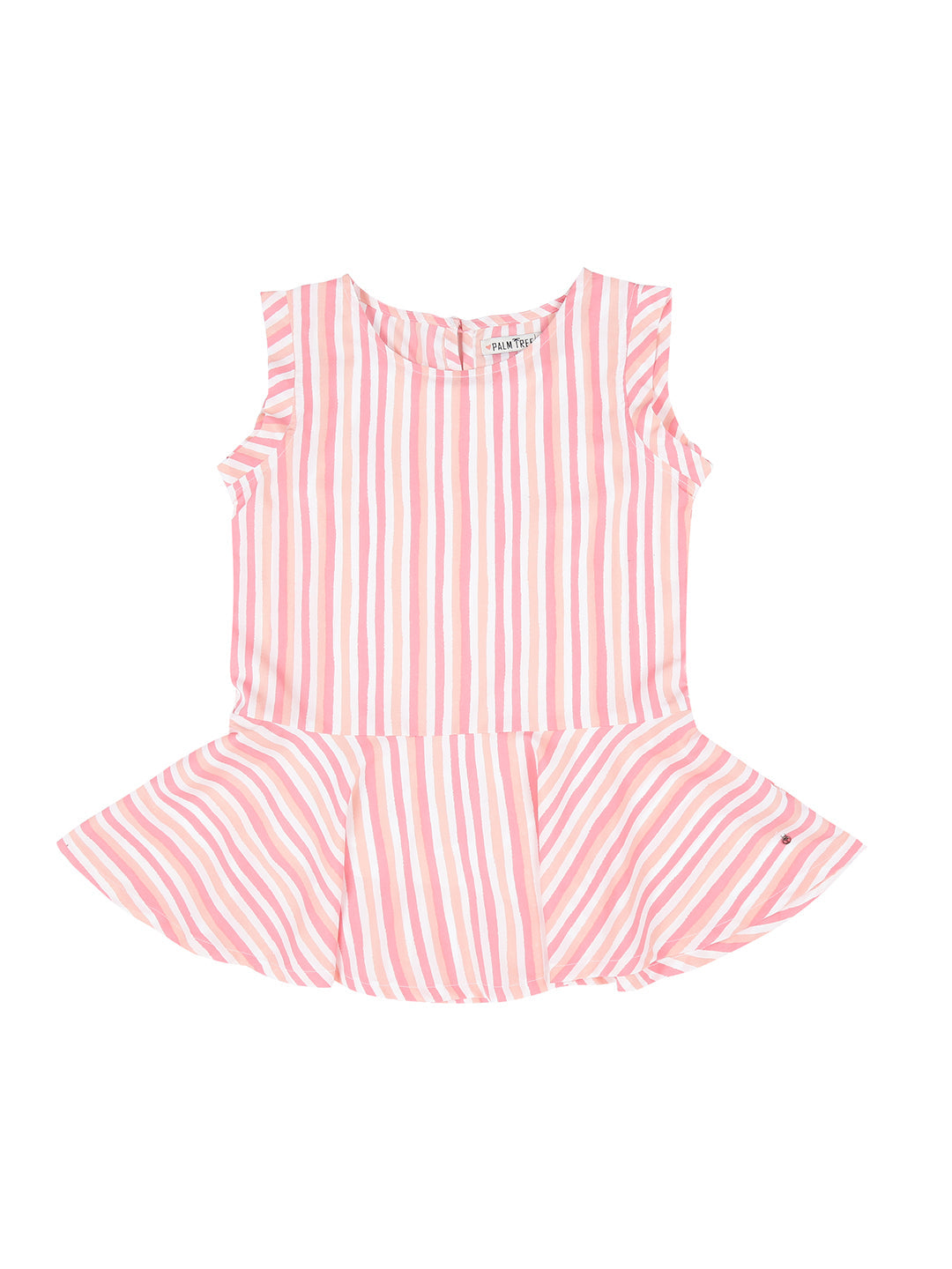 Girls Pink Striped Cotton Woven Top Sleeveless