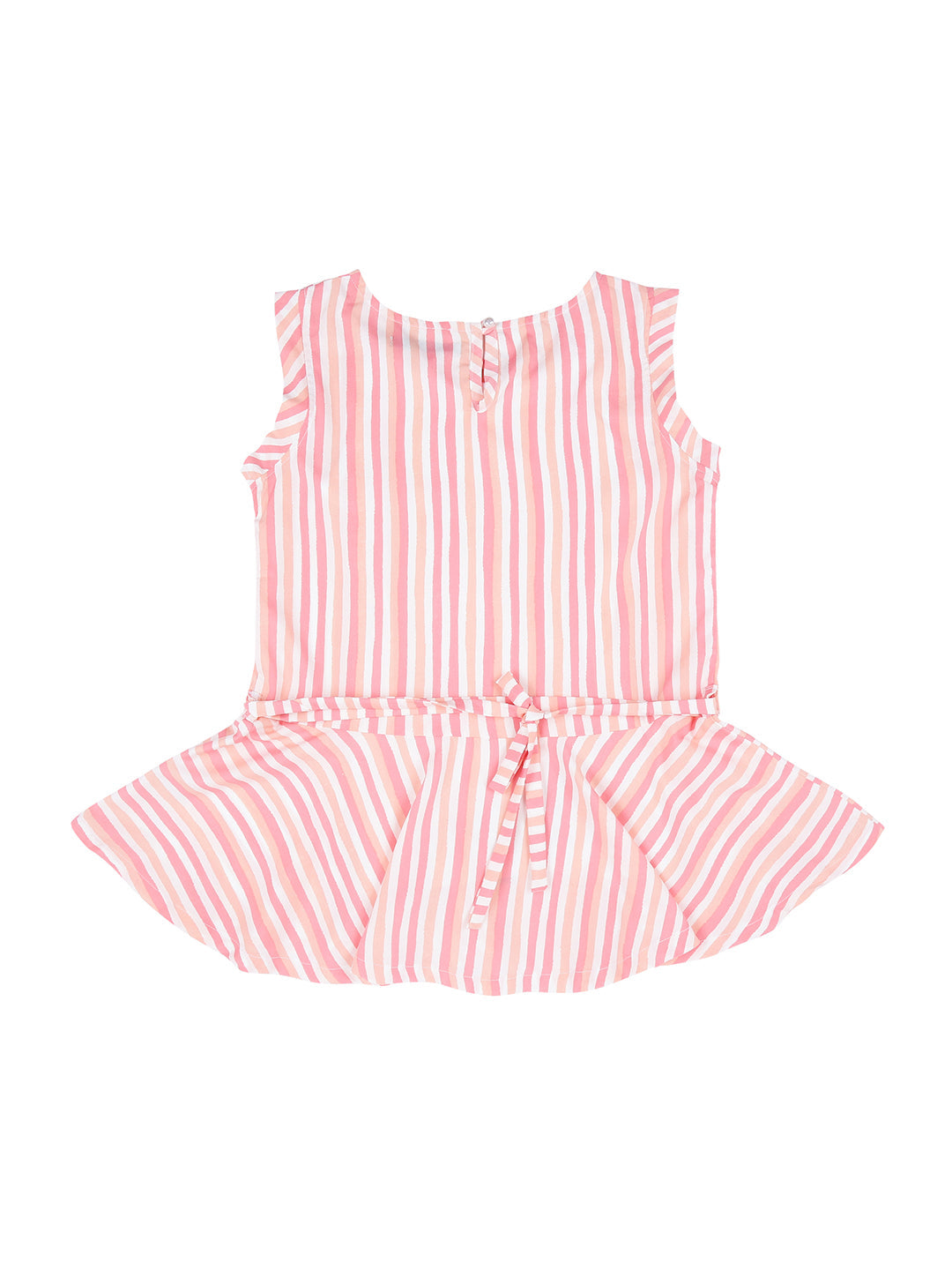 Girls Pink Striped Cotton Woven Top Sleeveless