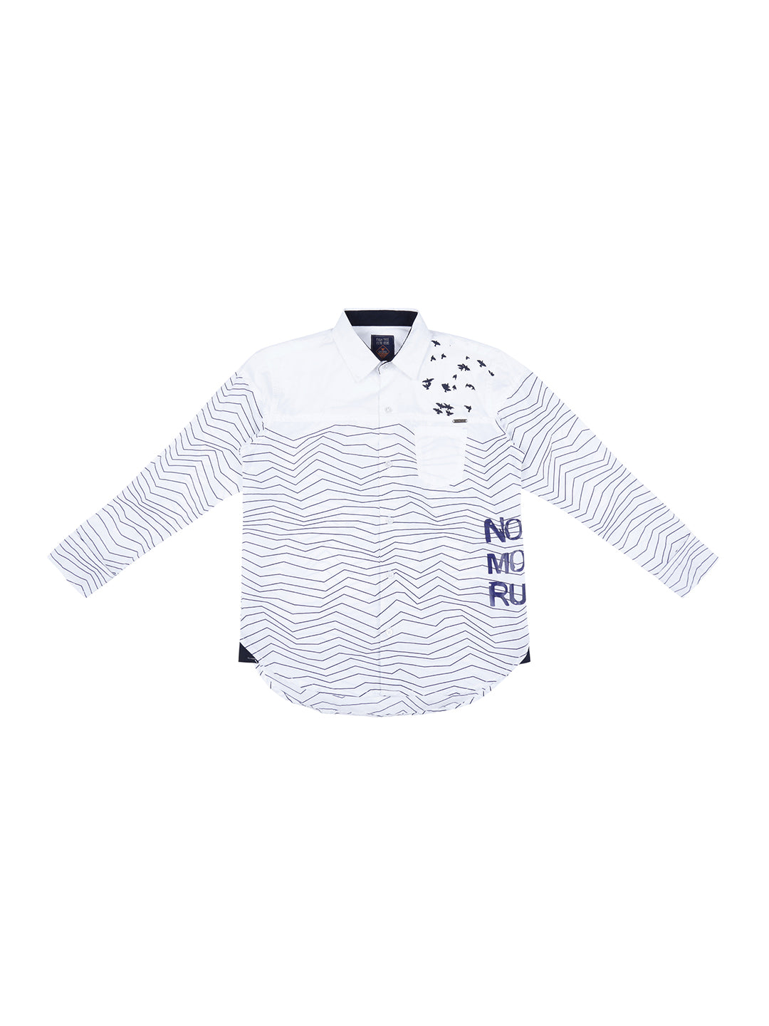 Boys White Abstract Cotton Shirt Full Sleeves
