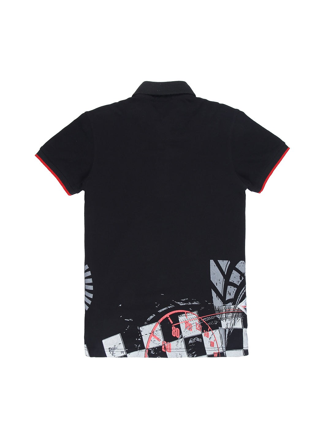 Boys Black Typographic Print Cotton Polo T-Shirt Half Sleeves