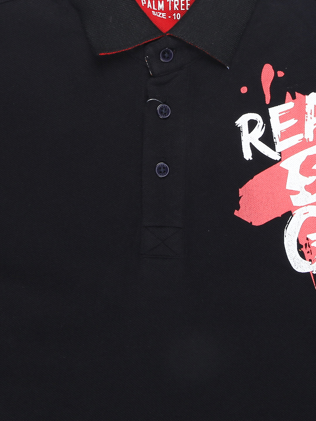 Boys Black Typographic Print Cotton Polo T-Shirt Half Sleeves