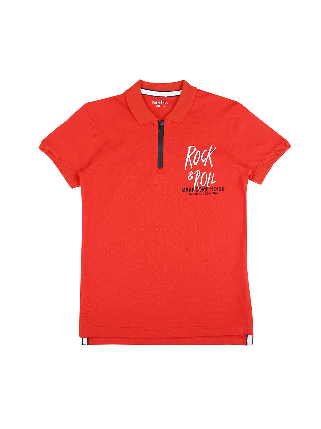 Boys Red Typographic Print Cotton Polo T-Shirt Half Sleeves
