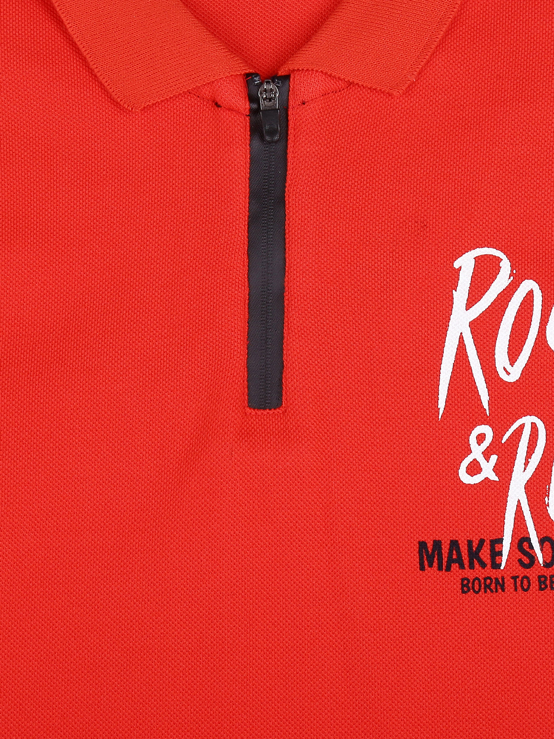 Boys Red Typographic Print Cotton Polo T-Shirt Half Sleeves