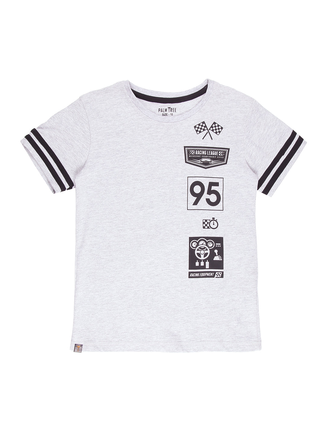 Boys Grey Graphic Print Cotton T-Shirt Half Sleeves