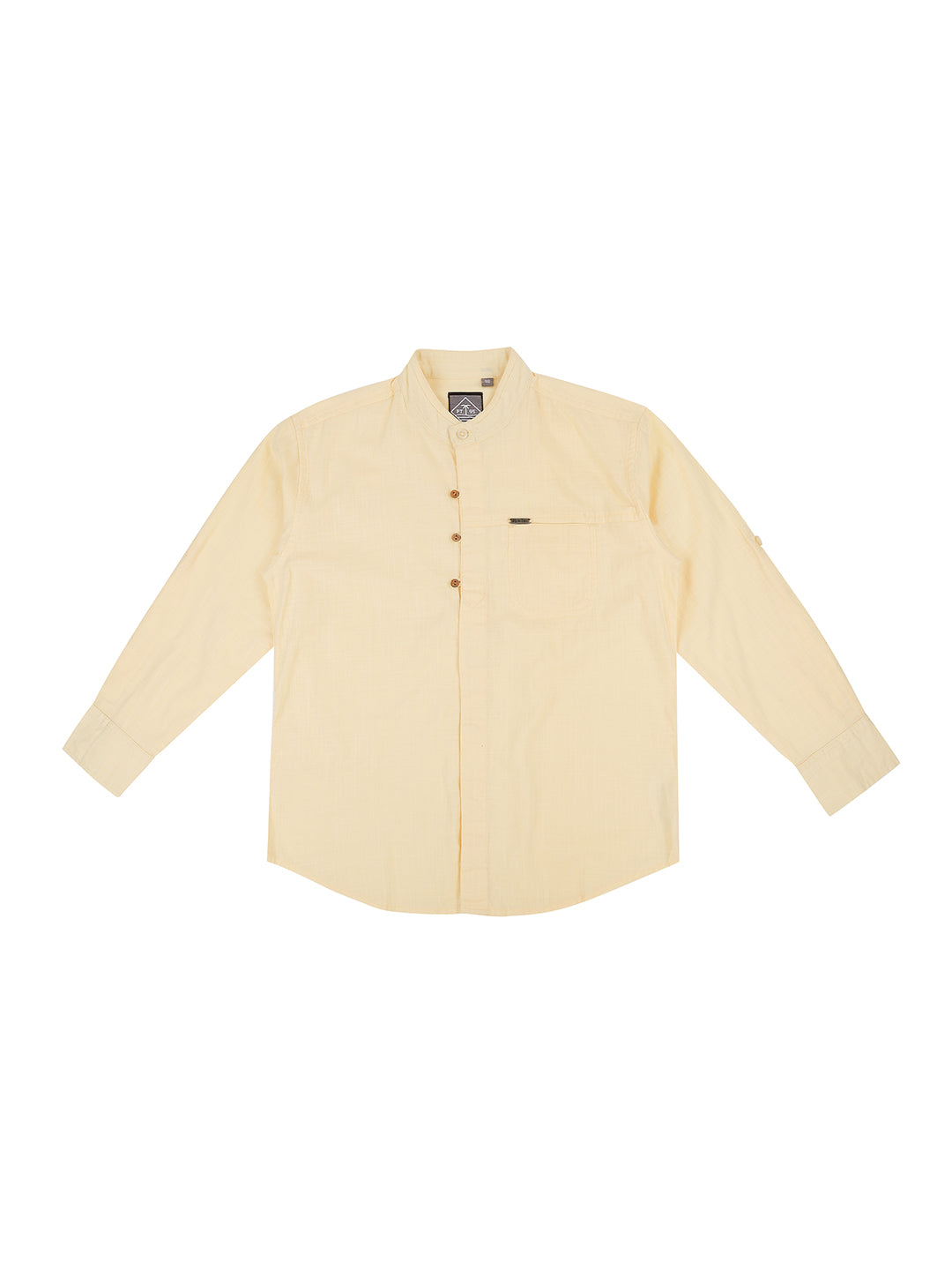 Boys Yellow Solid Cotton Shirt Full Sleeves