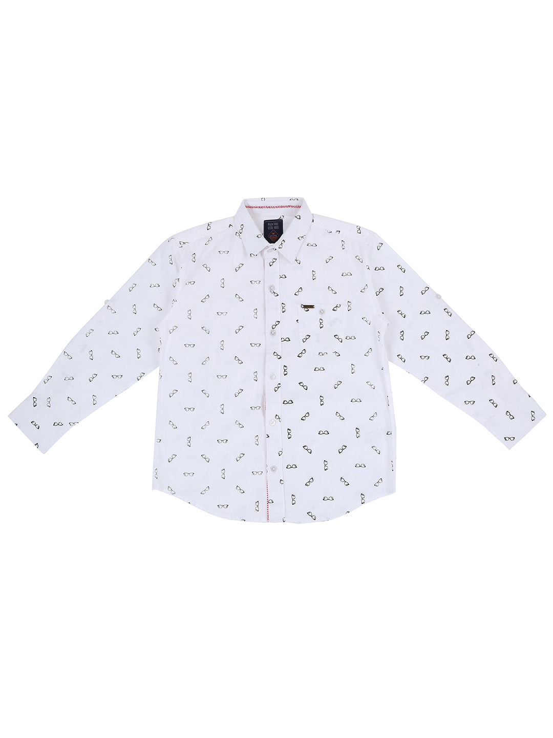 Boys White Abstract Cotton Shirt Full Sleeves