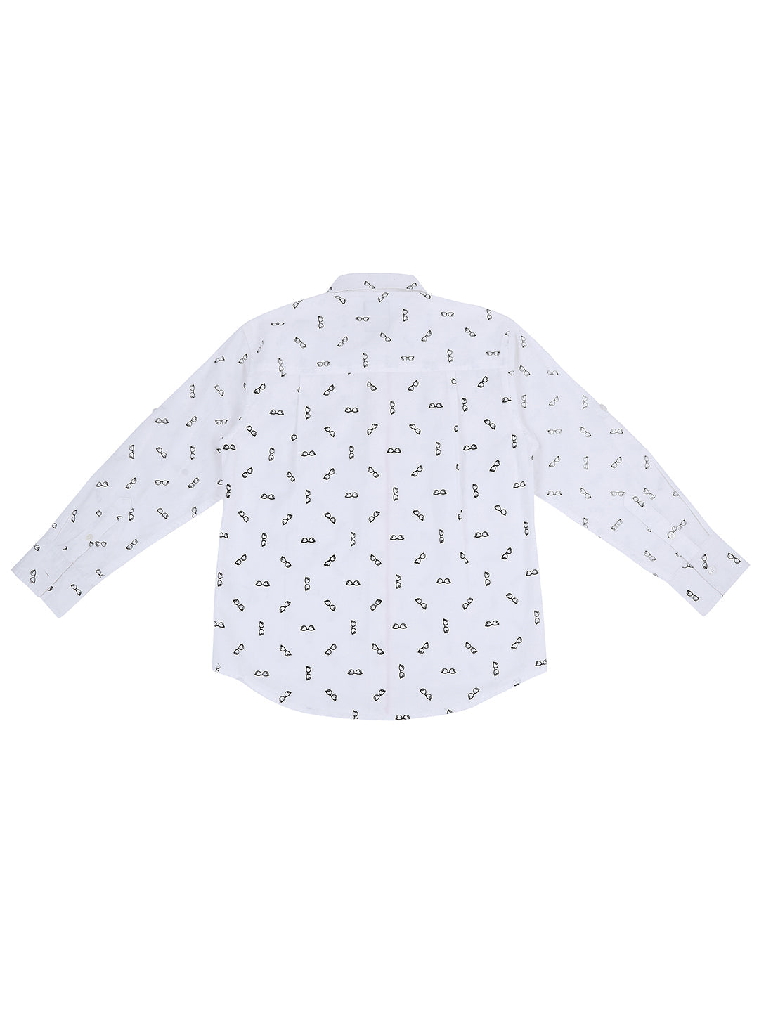 Boys White Abstract Cotton Shirt Full Sleeves