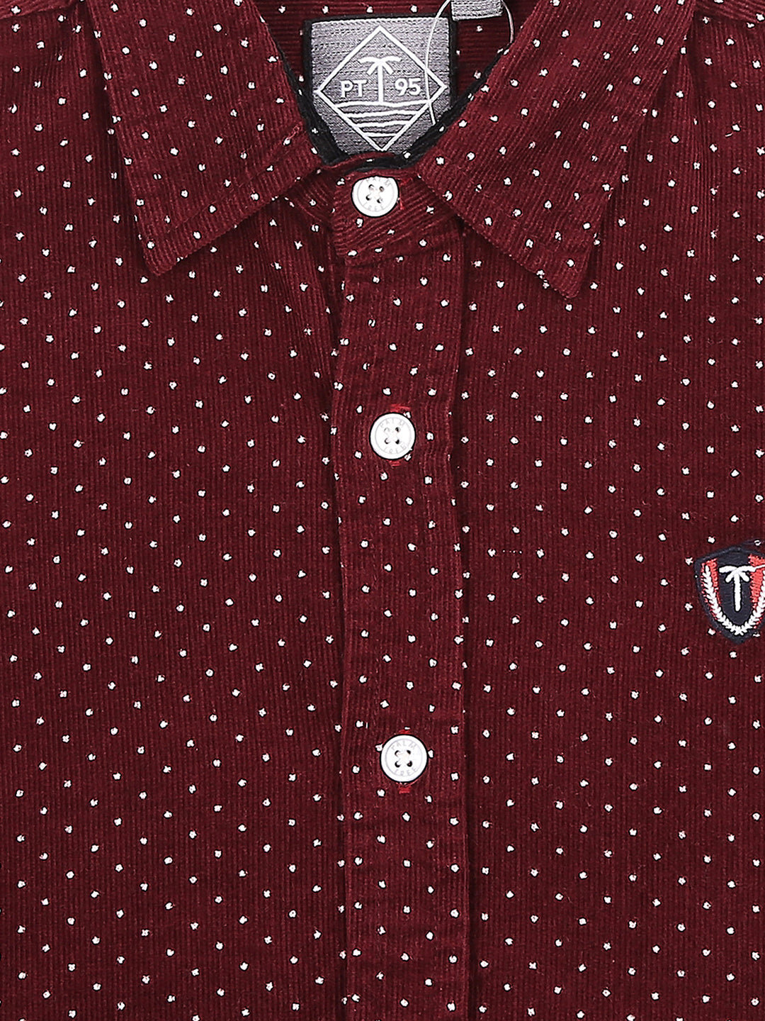 Boys Maroon Polka Dots Cotton Shirt Full Sleeves